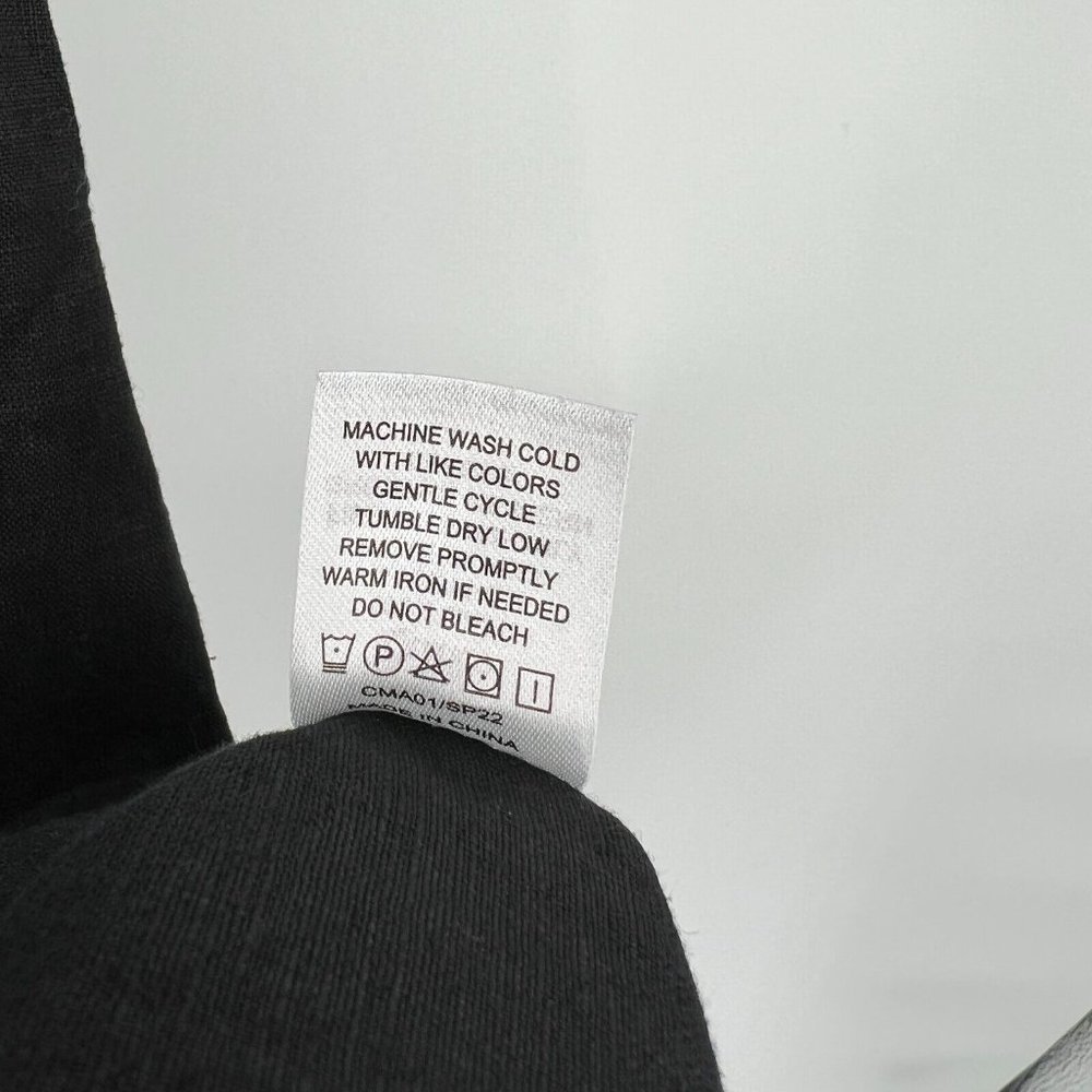 Quince Women's Black Linen Button Front Dress sz M Midi A-Line Belt Short Sleeve - Picture 8 of 9